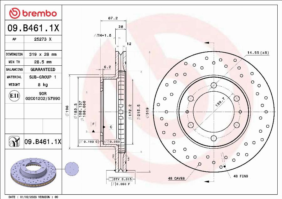 Brembo 09.B461.1X - Bremžu diski www.autospares.lv