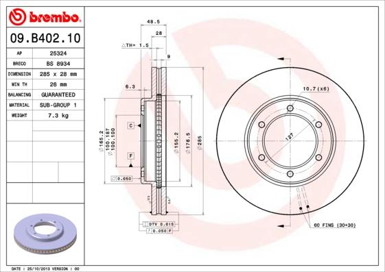 Brembo 09.B402.10 - Bremžu diski www.autospares.lv