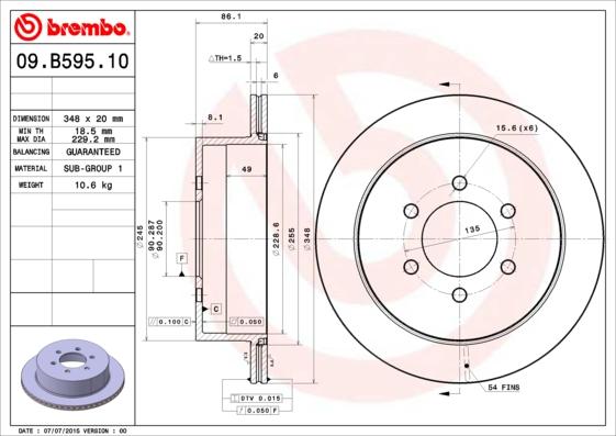 Brembo 09.B595.11 - Bremžu diski www.autospares.lv