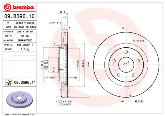 Brembo 09.B596.11 - Bremžu diski www.autospares.lv