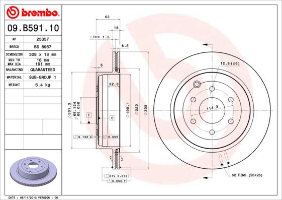 Brembo 09.B591.10 - Bremžu diski autospares.lv