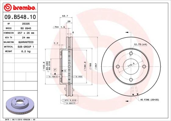 Brembo 09.B548.10 - Bremžu diski autospares.lv