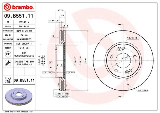 Brembo 09.B551.11 - Bremžu diski www.autospares.lv