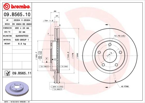 Brembo 09.B565.11 - Bremžu diski www.autospares.lv