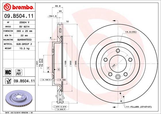 Brembo 09.B504.11 - Bremžu diski www.autospares.lv