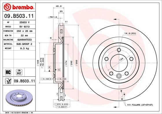 Brembo 09.B503.11 - Bremžu diski www.autospares.lv