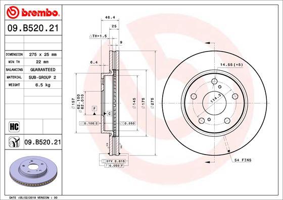 Brembo 09.B520.21 - Bremžu diski autospares.lv