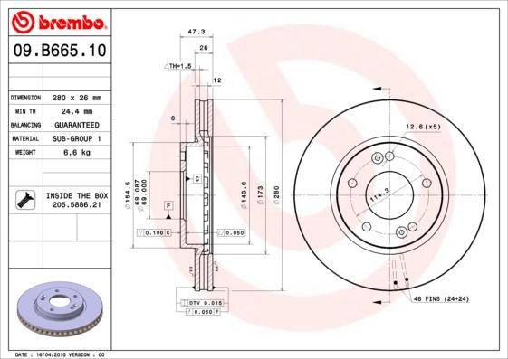 Brembo 09.B665.10 - Bremžu diski www.autospares.lv