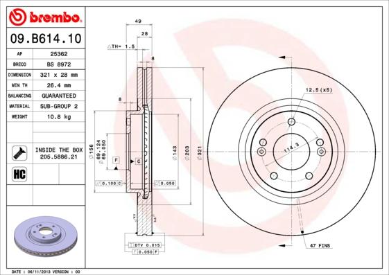 Brembo 09.B614.10 - Bremžu diski www.autospares.lv