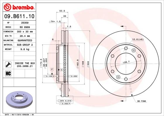 Brembo 09.B611.10 - Bremžu diski www.autospares.lv