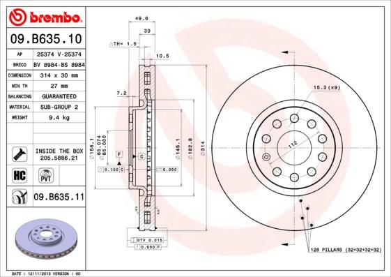 Brembo 09.B635.11 - Bremžu diski autospares.lv