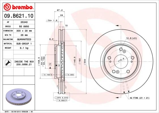 Brembo 09.B621.10 - Bremžu diski www.autospares.lv