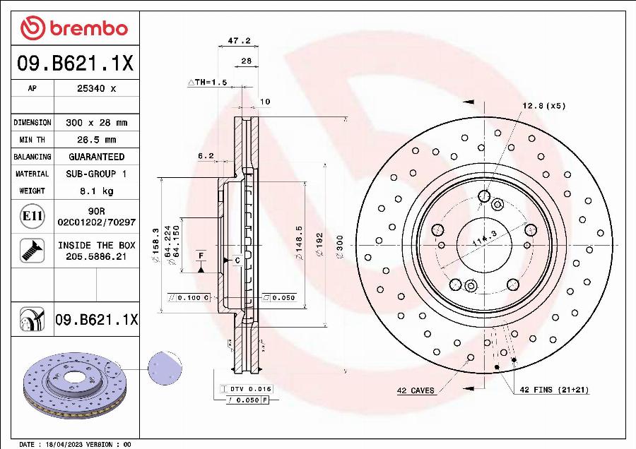 Brembo 09.B621.1X - Bremžu diski www.autospares.lv