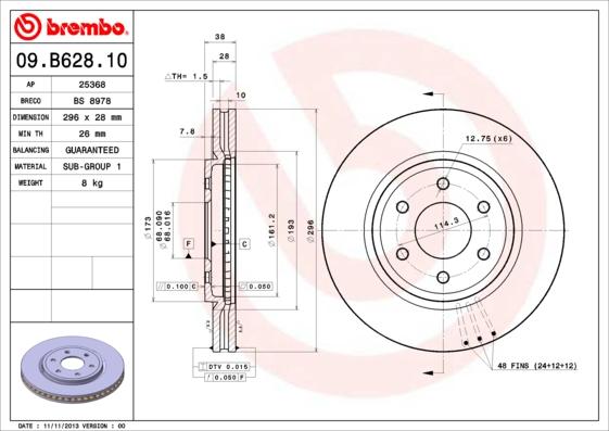 Brembo 09.B628.10 - Bremžu diski www.autospares.lv