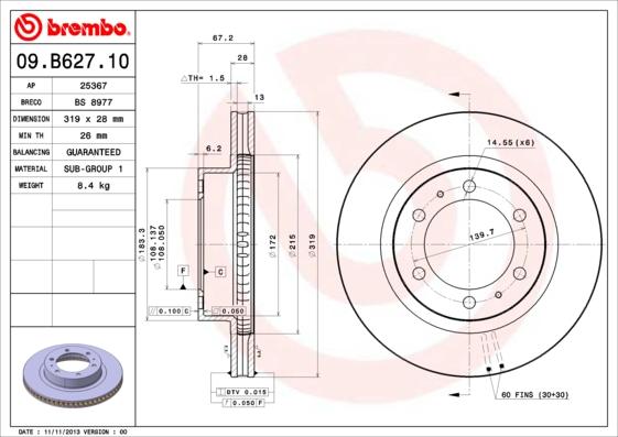 Brembo 09.B627.10 - Bremžu diski www.autospares.lv