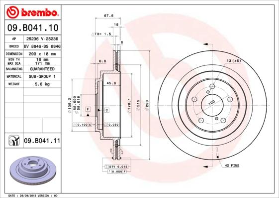 Brembo 09.B041.10 - Bremžu diski www.autospares.lv