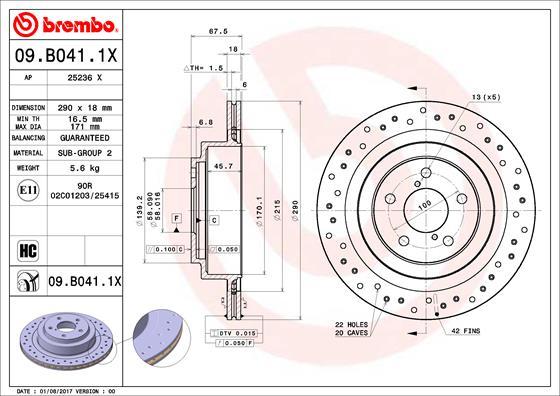 Brembo 09.B041.1X - Bremžu diski www.autospares.lv