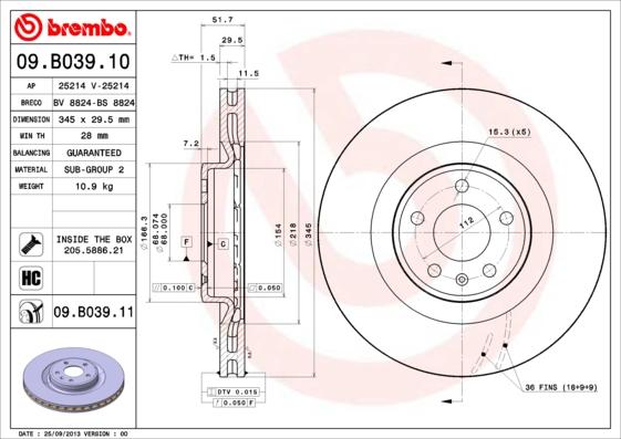 Brembo 09.B039.10 - Тормозной диск www.autospares.lv