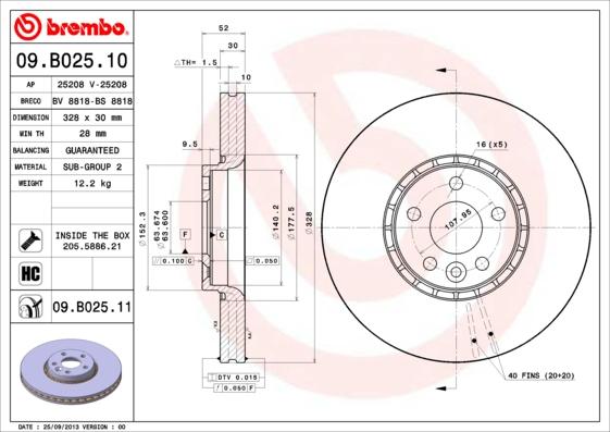 Brembo 09.B025.11 - Bremžu diski www.autospares.lv