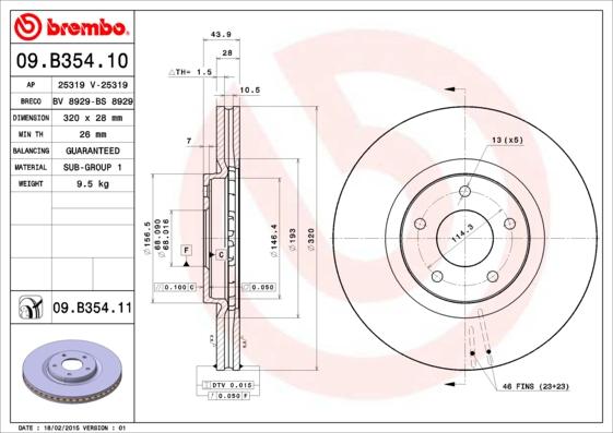 Brembo 09.B354.10 - Bremžu diski www.autospares.lv