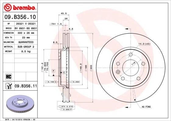 Brembo 09.B356.11 - Bremžu diski autospares.lv