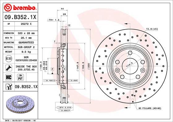 Brembo 09.B352.1X - Bremžu diski www.autospares.lv