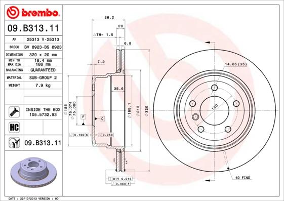 Brembo 09.B313.11 - Bremžu diski www.autospares.lv