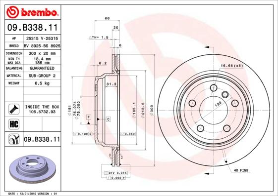 Brembo 09.B338.11 - Bremžu diski autospares.lv