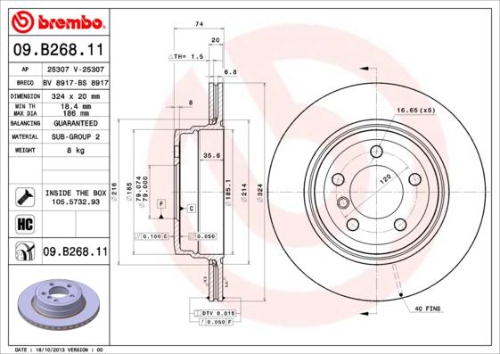 Brembo 09.B268.11 - Bremžu diski www.autospares.lv