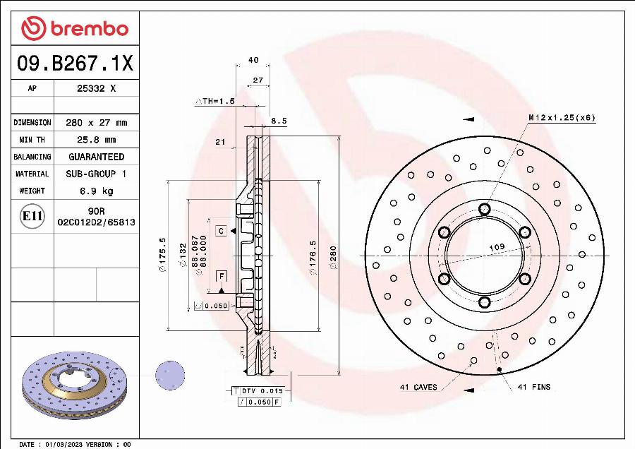 Brembo 09.B267.1X - Bremžu diski www.autospares.lv