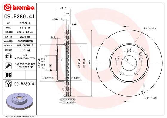 Brembo 09.B280.41 - Bremžu diski www.autospares.lv