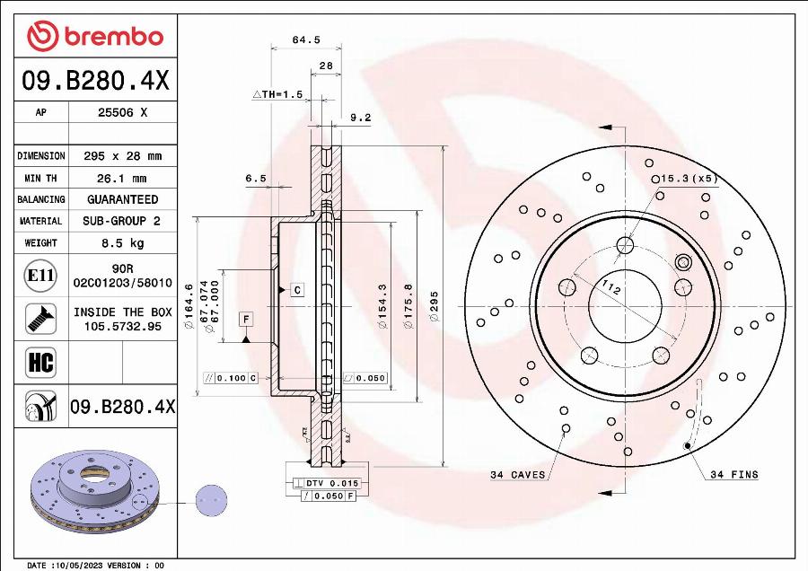 Brembo 09.B280.4X - Bremžu diski www.autospares.lv