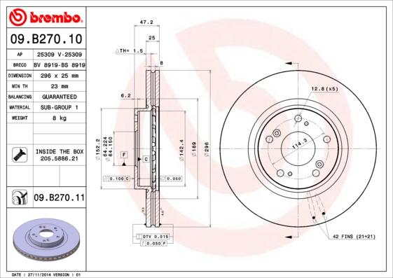 Brembo 09.B270.10 - Bremžu diski www.autospares.lv