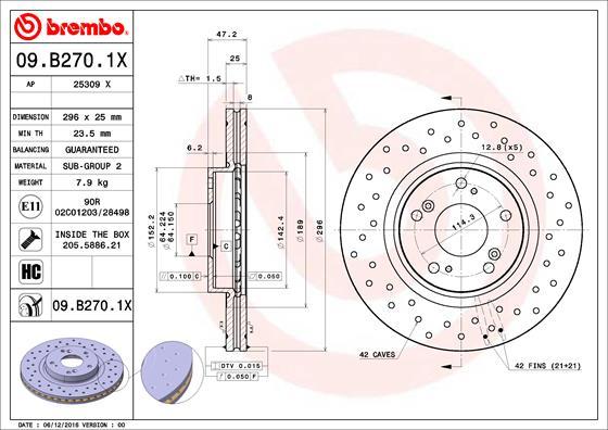 Brembo 09.B270.1X - Bremžu diski www.autospares.lv