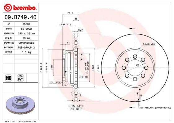 Brembo 09.B749.40 - Bremžu diski www.autospares.lv