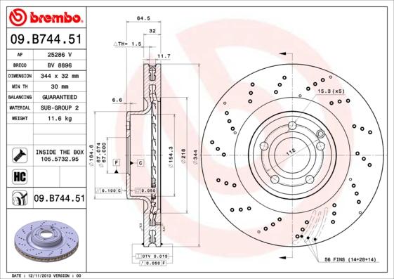 Brembo 09.B744.51 - Bremžu diski www.autospares.lv