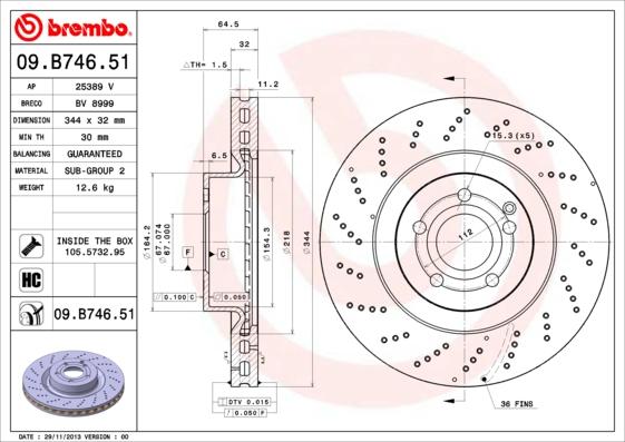 Brembo 09.B746.51 - Bremžu diski www.autospares.lv