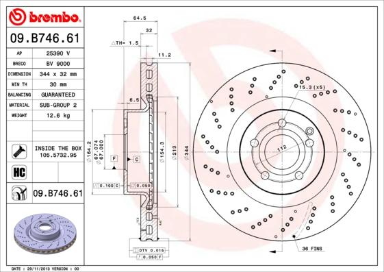 Brembo 09.B746.61 - Bremžu diski www.autospares.lv