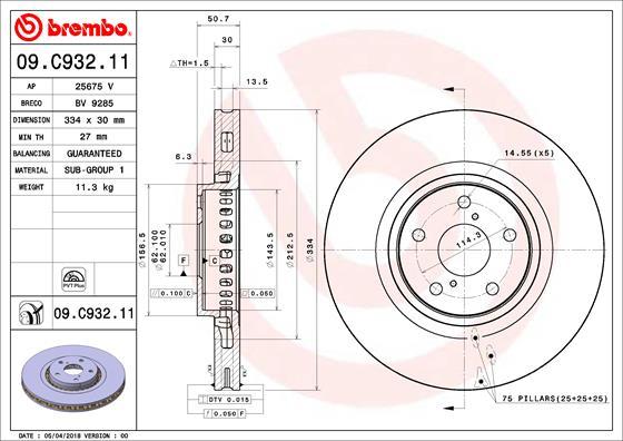 Brembo 09.C932.11 - Bremžu diski www.autospares.lv