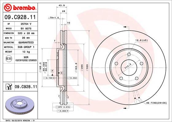 Brembo 09.C928.11 - Bremžu diski www.autospares.lv