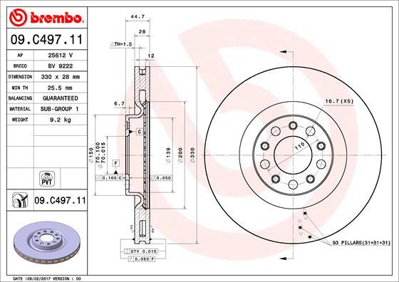 Brembo 09.C497.11 - Bremžu diski autospares.lv