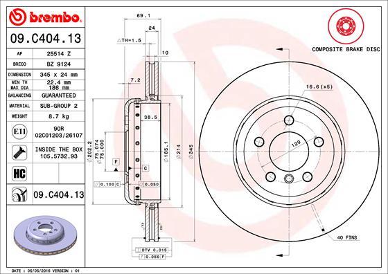 Brembo 09.C404.13 - Bremžu diski www.autospares.lv