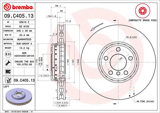 Brembo 09.C405.13 - Bremžu diski www.autospares.lv