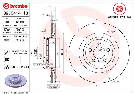 Brembo 09.C414.13 - Bremžu diski www.autospares.lv