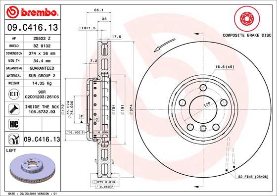 Brembo 09.C416.13 - Bremžu diski www.autospares.lv