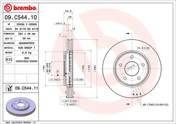 Brembo 09.C544.11 - Bremžu diski www.autospares.lv