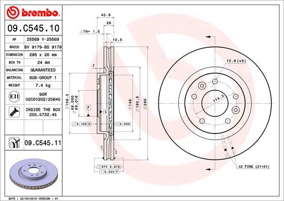 Brembo 09.C545.11 - Bremžu diski www.autospares.lv