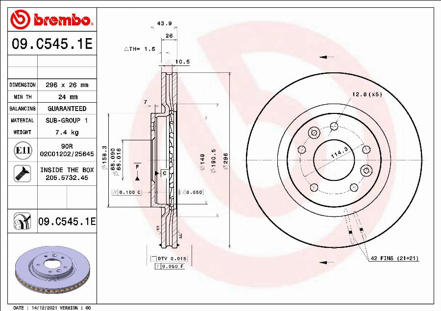 Brembo 09.C545.1E - Bremžu diski www.autospares.lv