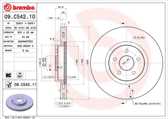 Brembo 09.C542.11 - Bremžu diski autospares.lv