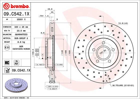 Brembo 09.C542.1X - Bremžu diski autospares.lv